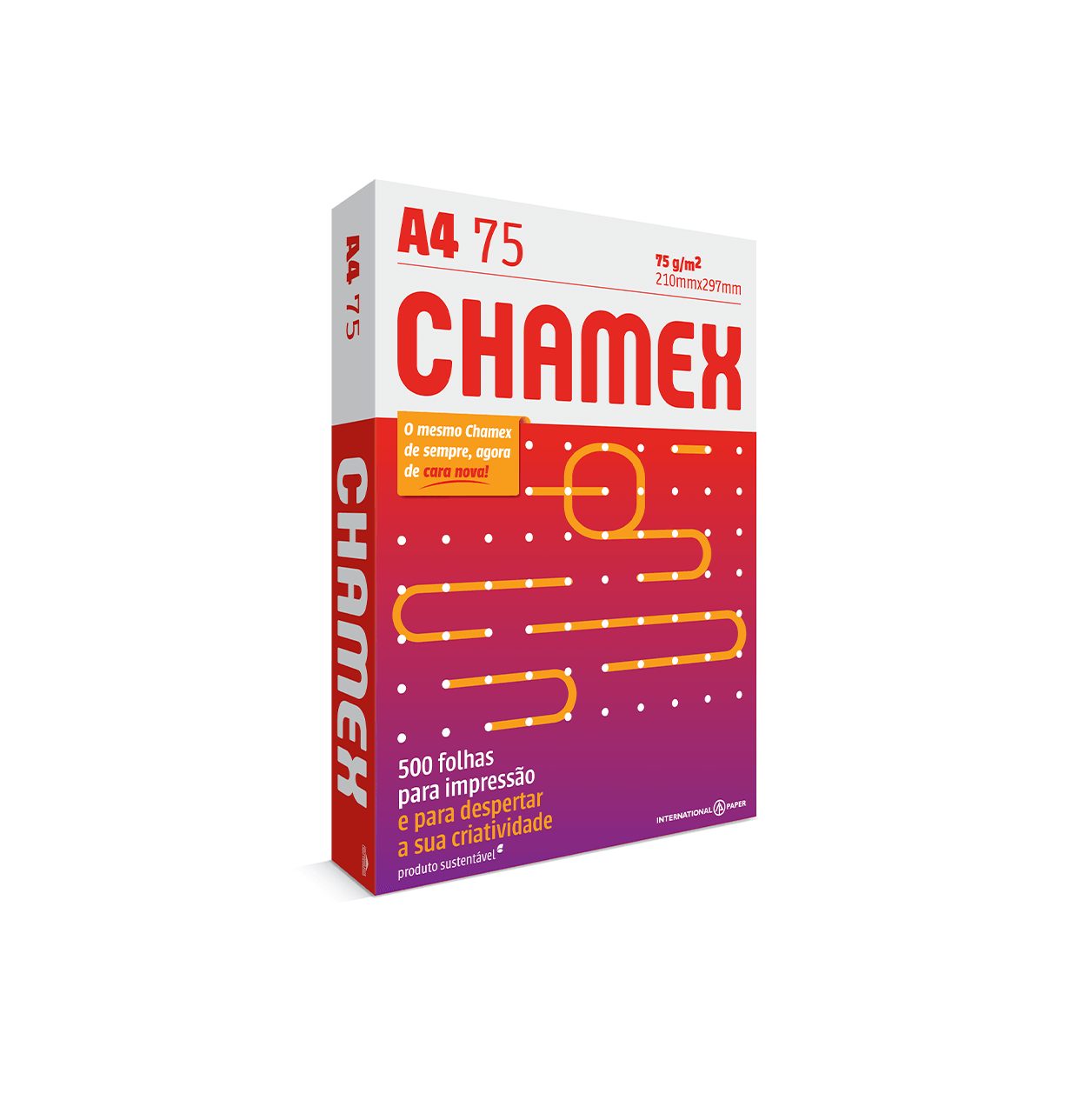 Papel A4 Sulfite 75g/m² – Marca Chamex <br> Tamanho 210mm X 297mm <br> Resma c/ 500 Folhas