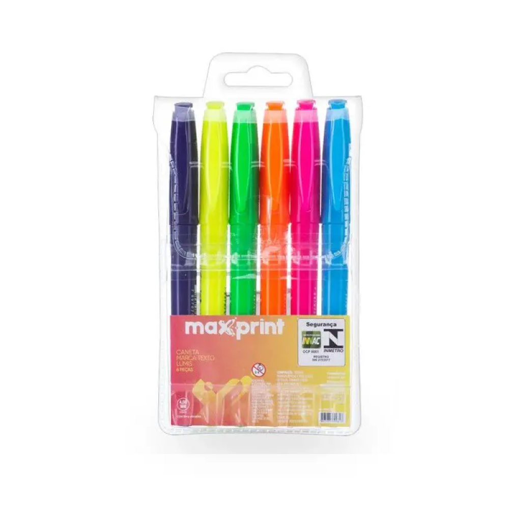 Caneta Marca Texto – Lumis – Marca Maxprint – Cores Variadas – Pacote c/ 6 Unidades