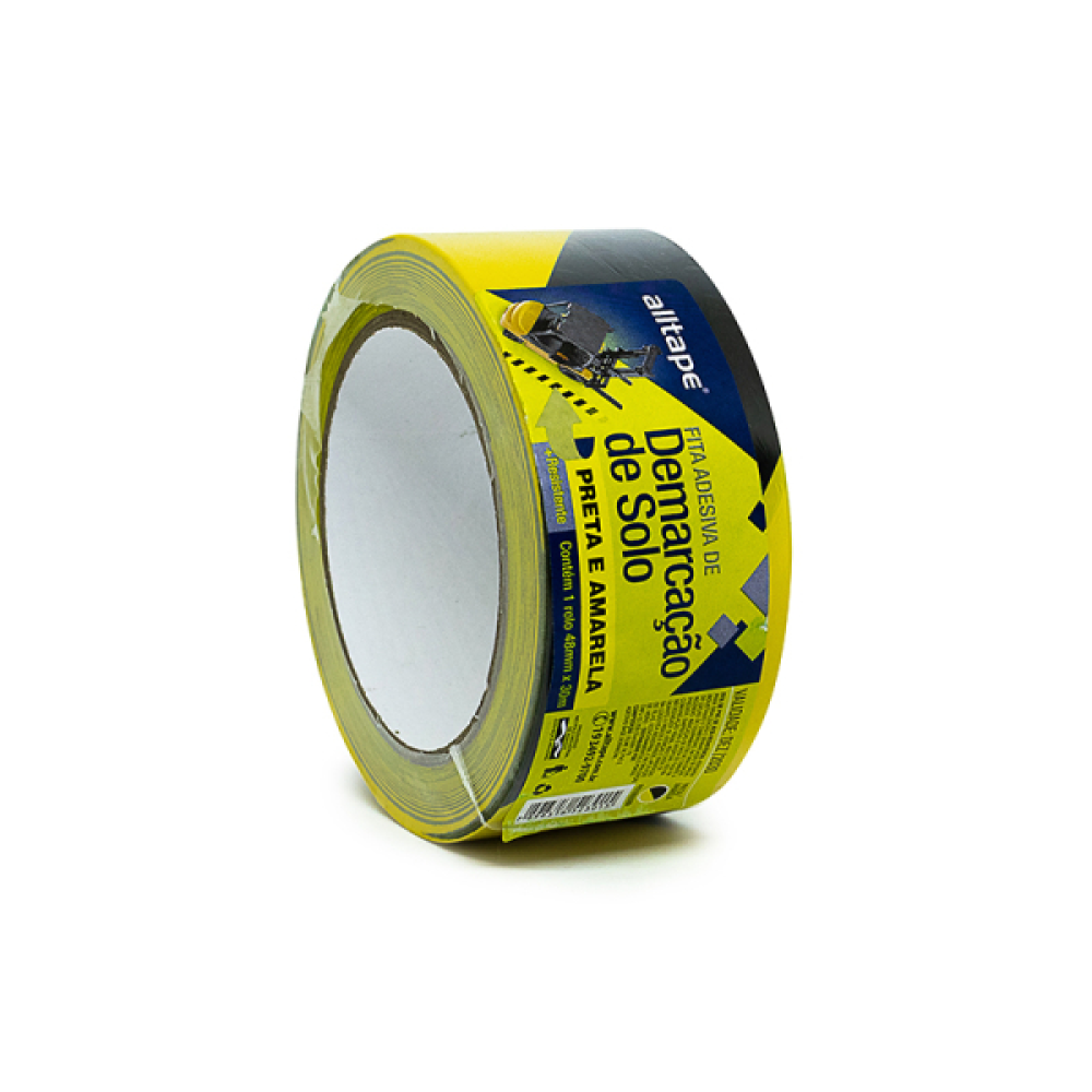 Fita Adesiva de Demarcação de Solo- Marca AllTape – Cor Amarela/Preta (Zebrada) – Tam. 48mm x 14m