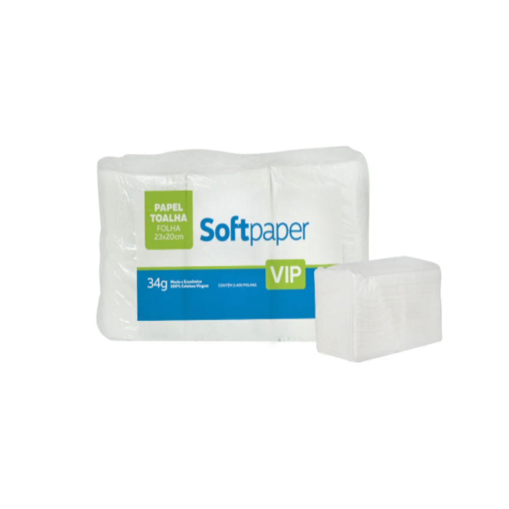 Papel Toalha Interfolhado de 34g – Marca Softpaper Vip – Caixa c/ 2.400 Unidades