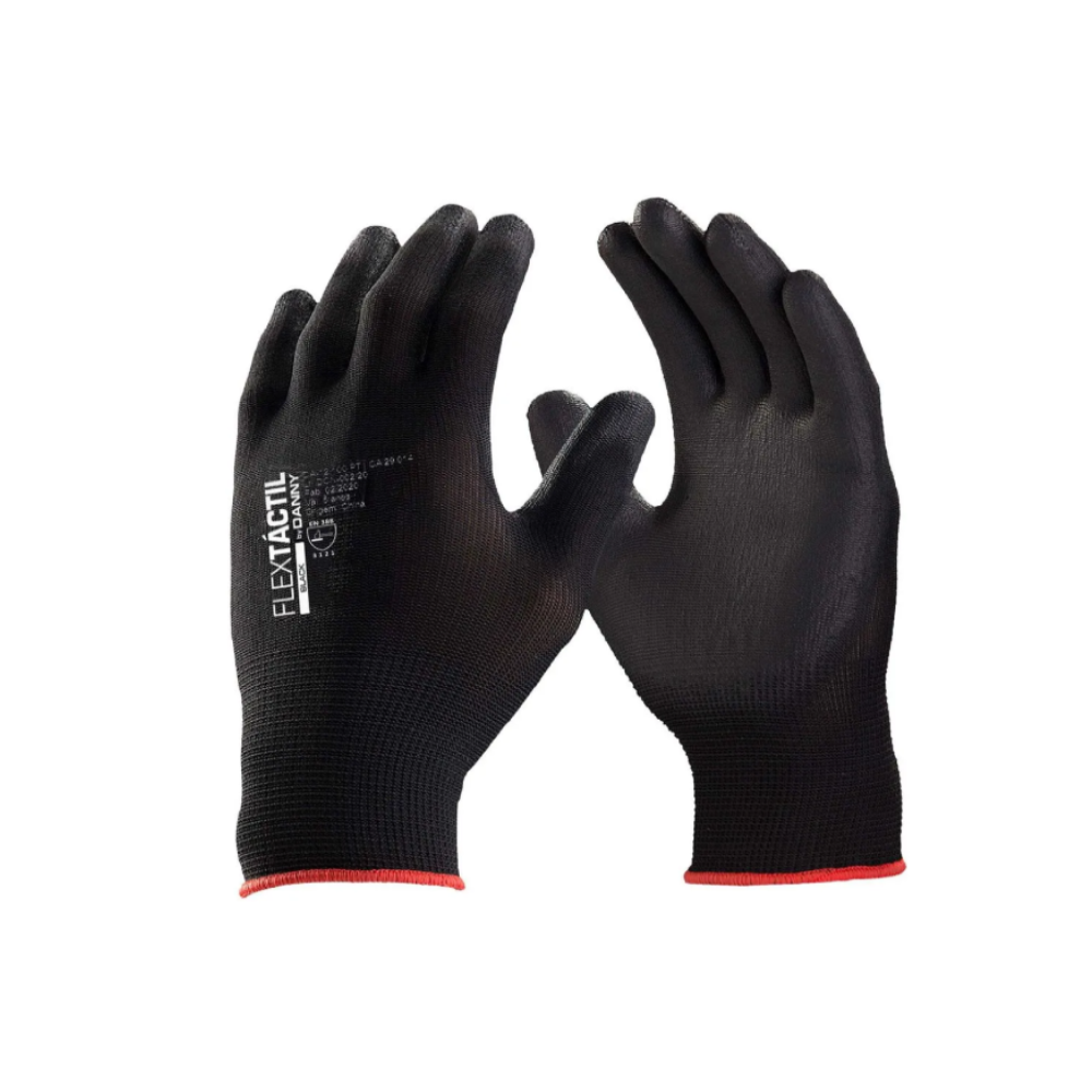 Luva de PU (Poliuretano) – Marca Danny – com Punho em Nylon Tricotado – Modelo DA-12100 Flextactil – Cor Preta