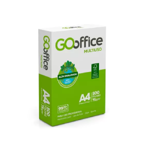 Papel A4 Sulfite 75g/m² – Marca Go Office – Tamanho 210mm X 297mm – Resma c/ 500 Folhas