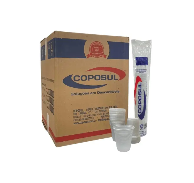 Copo Descartável – Capacidade 180ml <br> Cor Branca – Marca Coposul <br> Caixa c/ 2.500 Unidades