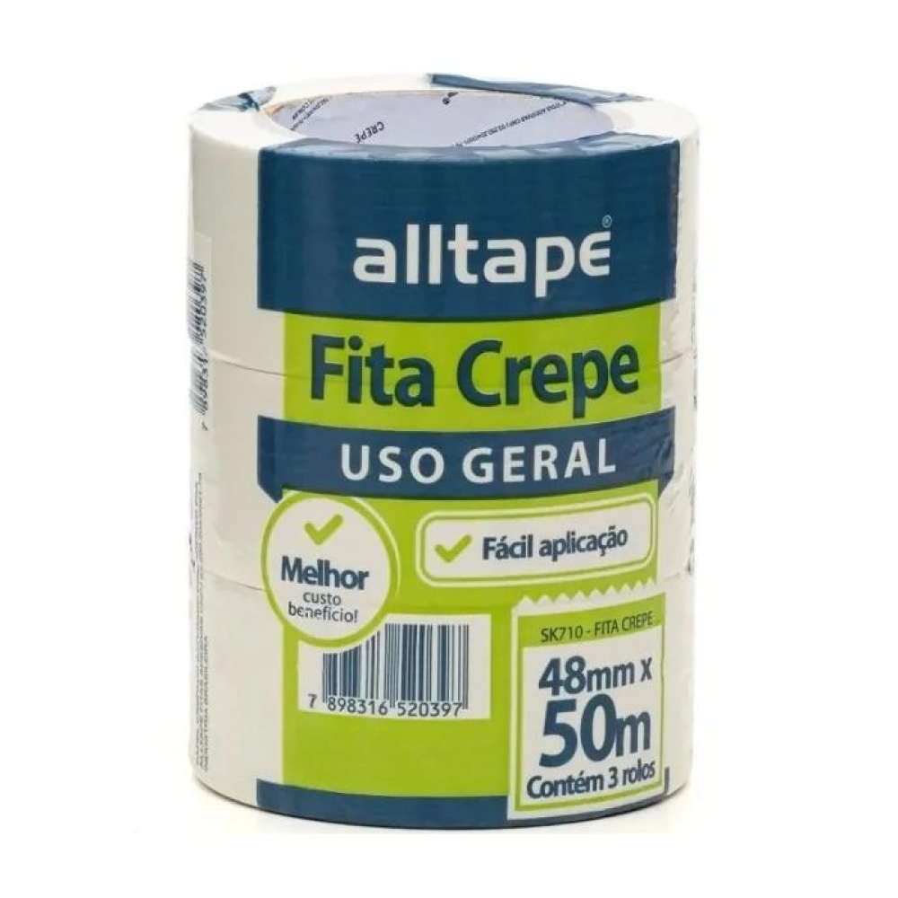 Fita Crepe Larga – Marca AllTape – Cor Branca – Tam. 48mm x 50m – 1 Unidade