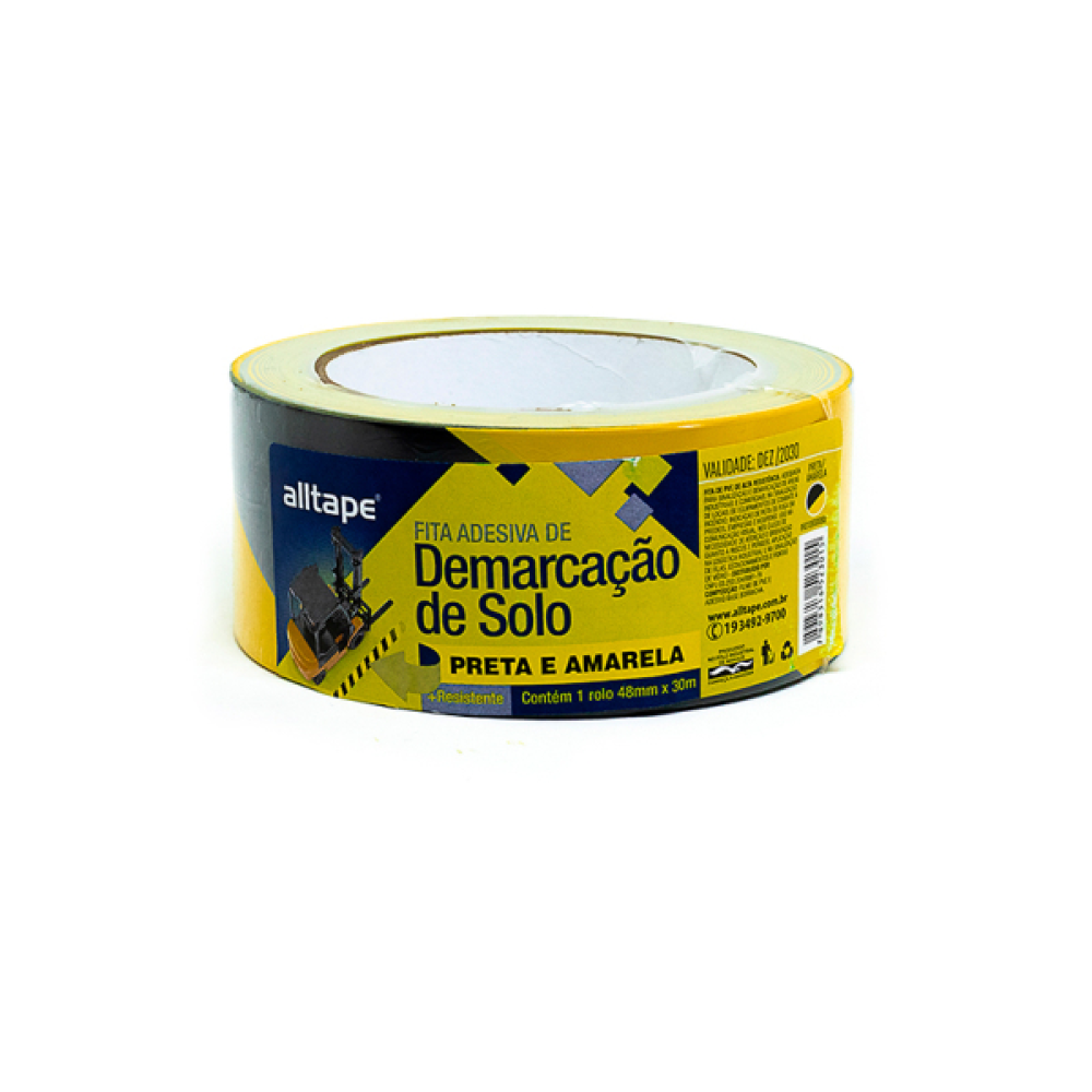 Fita Adesiva de Demarcação de Solo- Marca AllTape – Cor Amarela/Preta (Zebrada) – Tam. 48mm x 14m