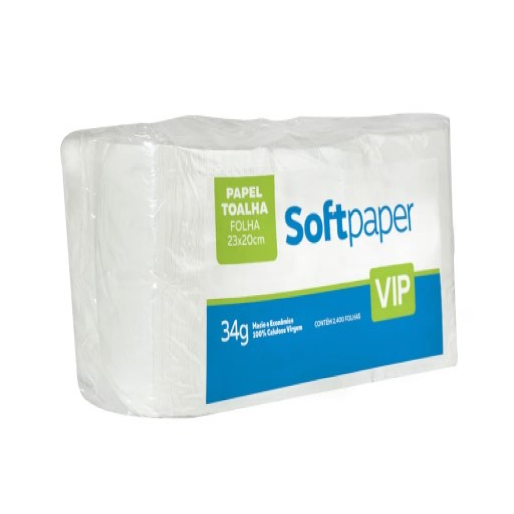 Papel Toalha Interfolhado de 34g – Marca Softpaper Vip – Caixa c/ 2.400 Unidades