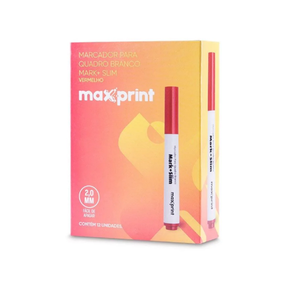 Caneta Marcador para Quadro Branco – Marca Maxprint – Cor Vermelha – Caixa c/ 12 Unidades