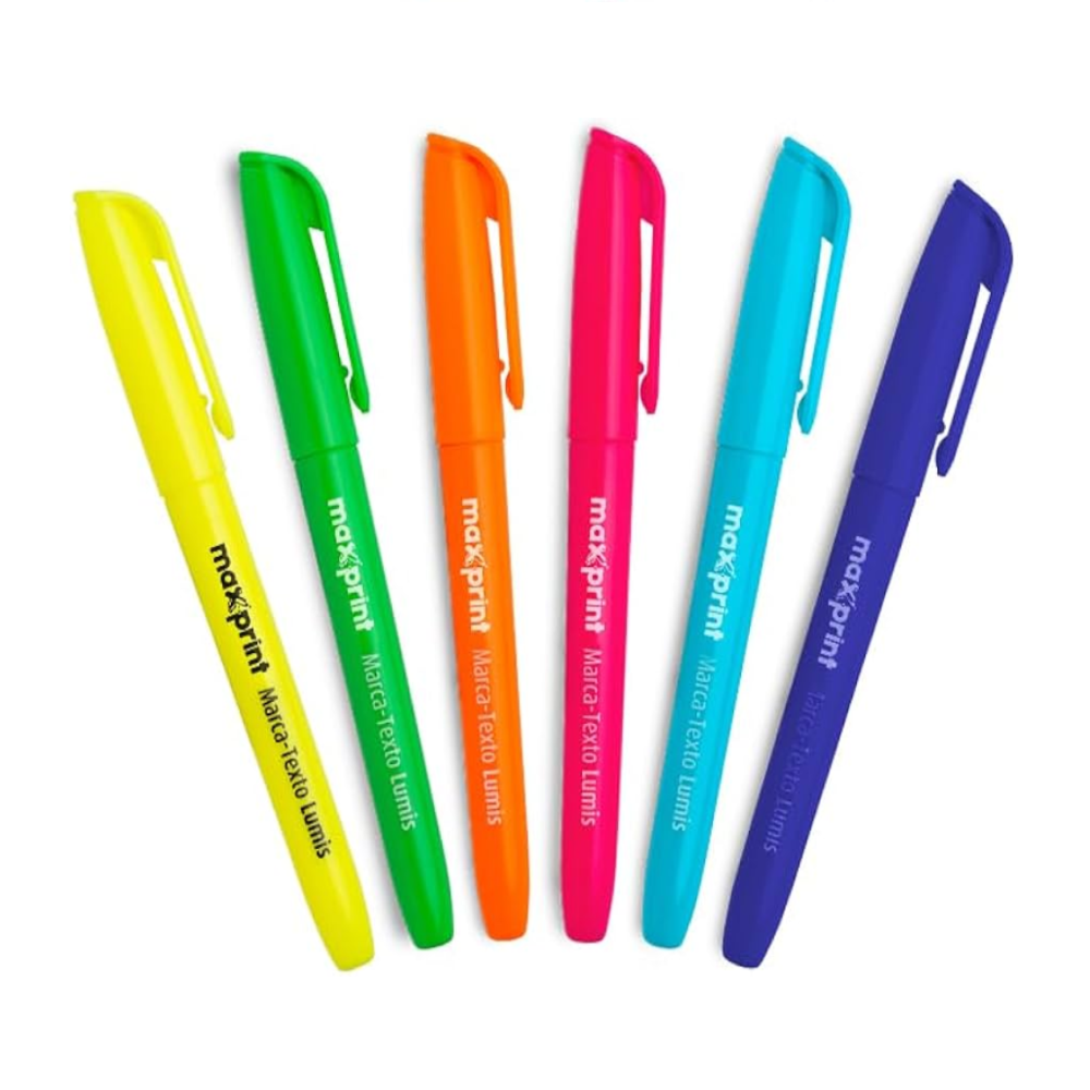 Caneta Marca Texto – Lumis – Marca Maxprint – Cores Variadas – Pacote c/ 6 Unidades