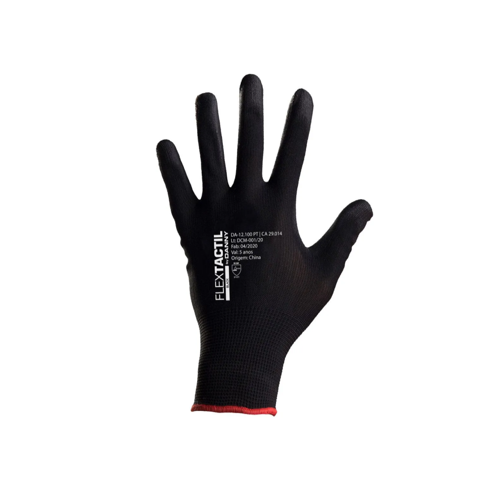 Luva de PU (Poliuretano) – Marca Danny – com Punho em Nylon Tricotado – Modelo DA-12100 Flextactil – Cor Preta