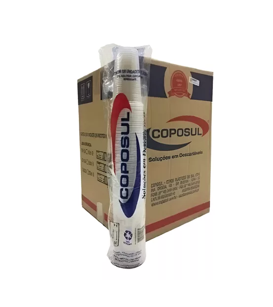 Copo Descartável – Capacidade 180ml <br> Cor Branca – Marca Coposul <br> Caixa c/ 2.500 Unidades