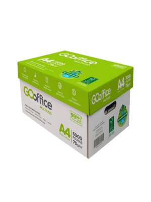 Papel A4 Eco Reciclado 75g/m² - Marca Go Office - Tamanho 210mm x 297mm - Caixa Master c/ 10 Resmas de 500 Folhas