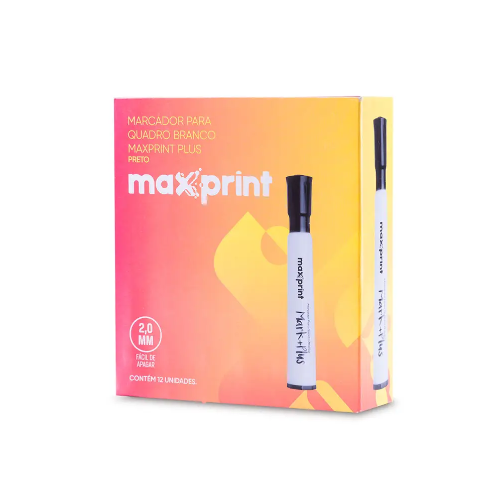 Caneta Marcador para Quadro Branco – Marca Maxprint – Cor Preta – Caixa c/ 12 Unidades