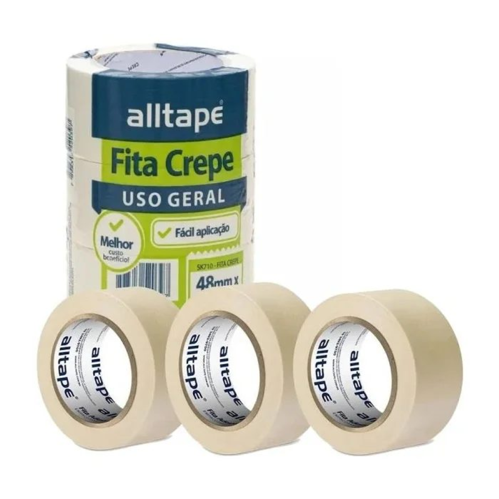Fita Crepe Larga – Marca AllTape – Cor Branca – Tam. 48mm x 50m – 3 Unidades