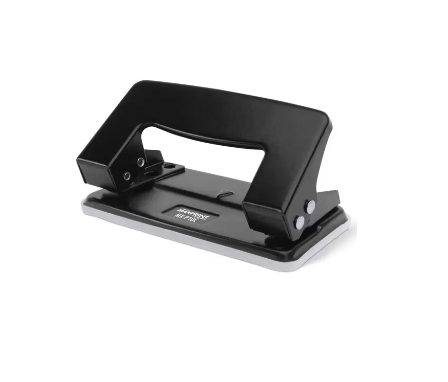 Perfurador de Papel – 2 Furos <br> Marca Maxprint – Modelo MX-P10C Metálico <br> Cor Preta – Caixa Master c/ 12 Unidades