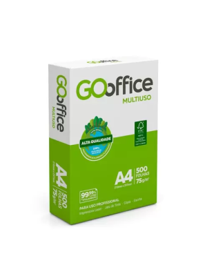 Papel A4 Sulfite 75g/m² - Marca Go Office <br> Tamanho 210mm X 297mm <br> Resma c/ 500 Folhas