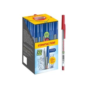 Caneta Esferográfica – Modelo Ponta Fina 0.7 – Marca Compactor – Tinta Cor Vermelha – Caixa com 50 Unidades