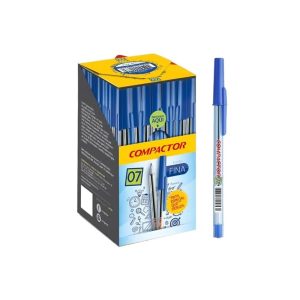 Caneta Esferográfica – Modelo Ponta Fina 0.7 – Marca Compactor – Tinta Cor Azul – Caixa com 50 Unidades